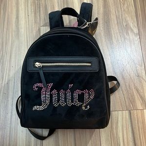 Juicy Couture Velvet Black Liquorice Big Spender rhinestone pink Backpack NEW